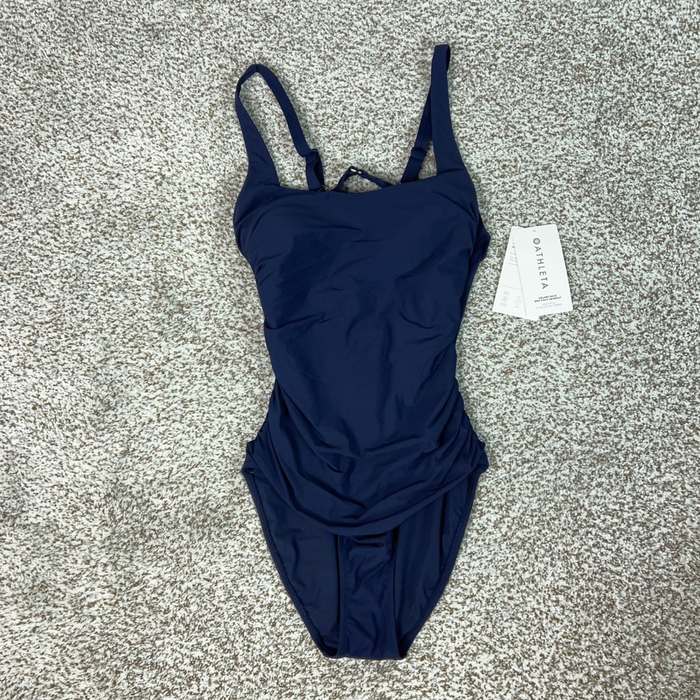 Athleta Swimsuit Womens Medium Blue Beach Square Neck One Piece Adjustable Beach